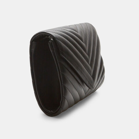 Clutch efecto acolchado con asa de cadena, Negro Opaco Clutch efecto acolchado con asa de cadena, Negro Opaco